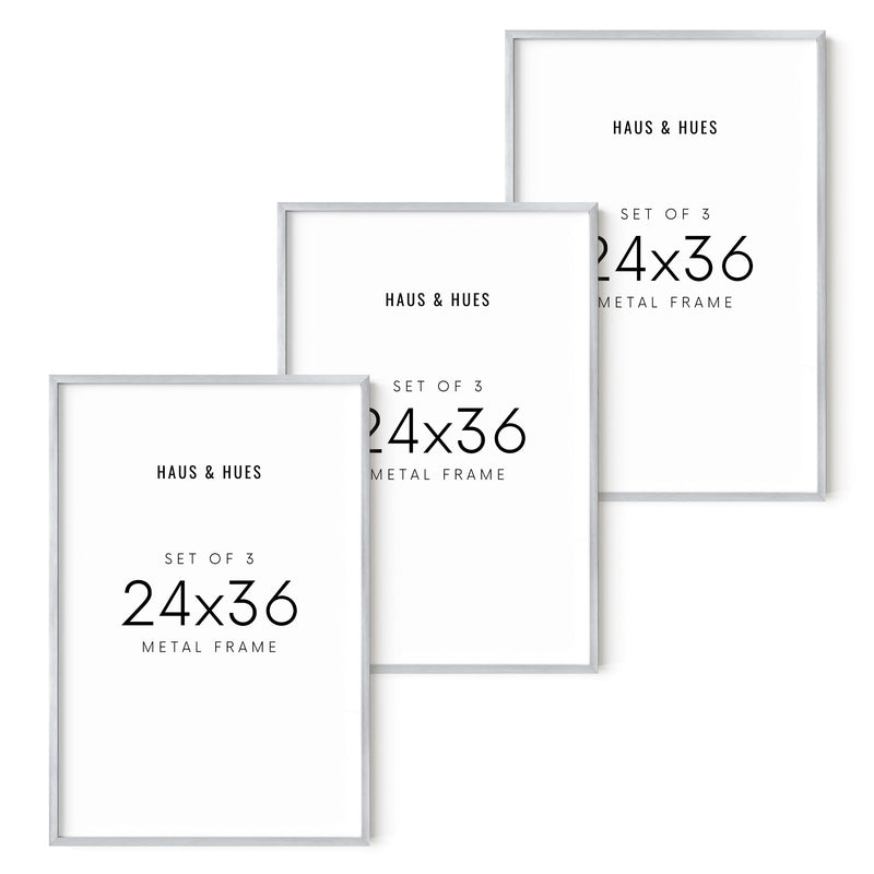 24x36 in, Set of 3, Silver Aluminum