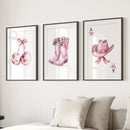 Cowgirl Hat and Boots Wall Art Pink Poster Set by Wall Art Set