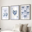Blue Coquette Bows Wall Art Set of 3 Prints Decor by Wall Art Set