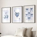 Blue Coquette Bows Wall Art Set of 3 Prints Decor by Wall Art Set