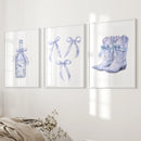 Trendy Blue Bows Girly Wall Art Set of 3 Print by Wall Art Set