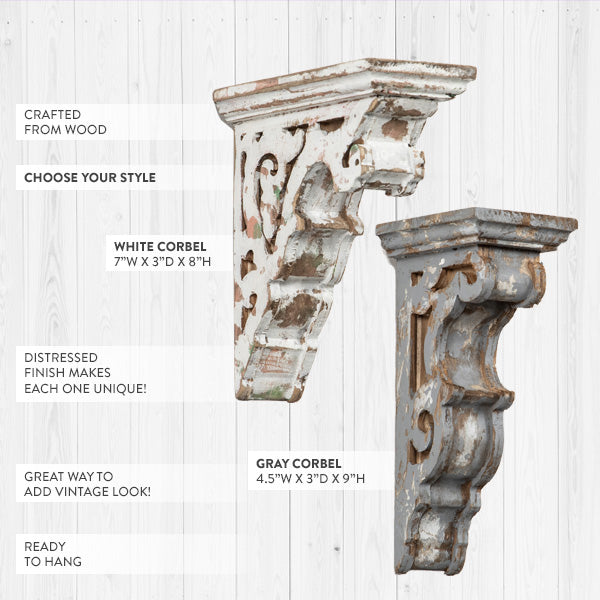 Antique Inspired Distressed Wooden Corbel, Pick Your Style