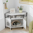 Corner Cat Litter Box Enclosure with Open Shelf 2 Entrances and Metal Legs by DirectDeals