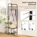 Corner Coat Rack with Top Hanger and 2 Mesh Shelves for Entryway Hallway Living Room Bedroom