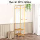 Corner Coat Rack with Top Hanger and 2 Mesh Shelves for Entryway Hallway Living Room Bedroom