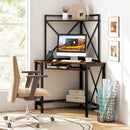 Space-Saving Corner Computer Desk with with Hutch and Keyboard Tray by DirectDeals