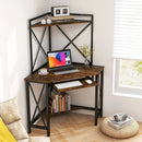 Space-Saving Corner Computer Desk with with Hutch and Keyboard Tray by DirectDeals