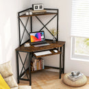 Space-Saving Corner Computer Desk with with Hutch and Keyboard Tray by LJGDeals