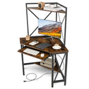 Space-Saving Corner Computer Desk with with Hutch and Keyboard Tray by LJGDeals