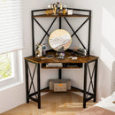 Space-Saving Corner Computer Desk with with Hutch and Keyboard Tray by DirectDeals