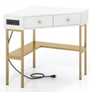 Triangle Corner Desk with Charging Station with 2 Drawers and Storage Shelf by DirectDeals