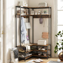 Corner Garment Rack with Open Shelves and 7 Hooks Shoe Bench-Rustic Brown