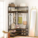 Corner Garment Rack with Open Shelves and 7 Hooks Shoe Bench by LJGDeals