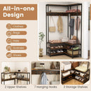 Corner Garment Rack with Open Shelves and 7 Hooks Shoe Bench by LJGDeals