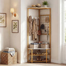 Corner Hall Tree Freestanding Coat Rack with Storage Shelves Removable Hooks by LJGDeals