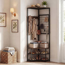 Corner Hall Tree Freestanding Coat Rack with Storage Shelves Removable Hooks by LJGDeals