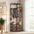 Corner Hall Tree Freestanding Coat Rack with Storage Shelves Removable Hooks by LJGDeals