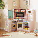 Corner Kitchen Toys with Lights and Sounds with Pull-out Trash Can and Stoves