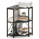 Corner Printer Stand with Power Outlet 3-Tier Storage Rack with Adjustable Shelf-Black