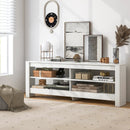 Corner TV Stand with Power Outlet and 4 Open Storage Shelves by LJGDeals