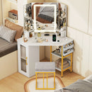 Corner Vanity Desk with Mirror and Lights Makeup Dressing Table with Triple Mirror-White by LJGDeals