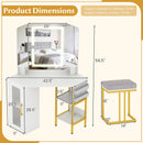 Corner Vanity Desk with Mirror and Lights Makeup Dressing Table with Triple Mirror-White