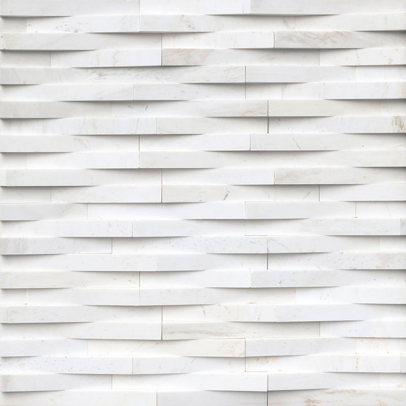 Cosmic white 3d wave ledger panel 6 x 24 honed marble wall tile LPNLMCOSWHI624 3DW produc