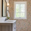 Cottage Meadow Blush – Peach Floral Wallpaper with Butterflies