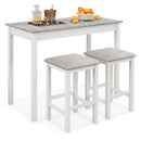 3-Piece Bar Table Set Dining Table and 2 Bar Stools-White