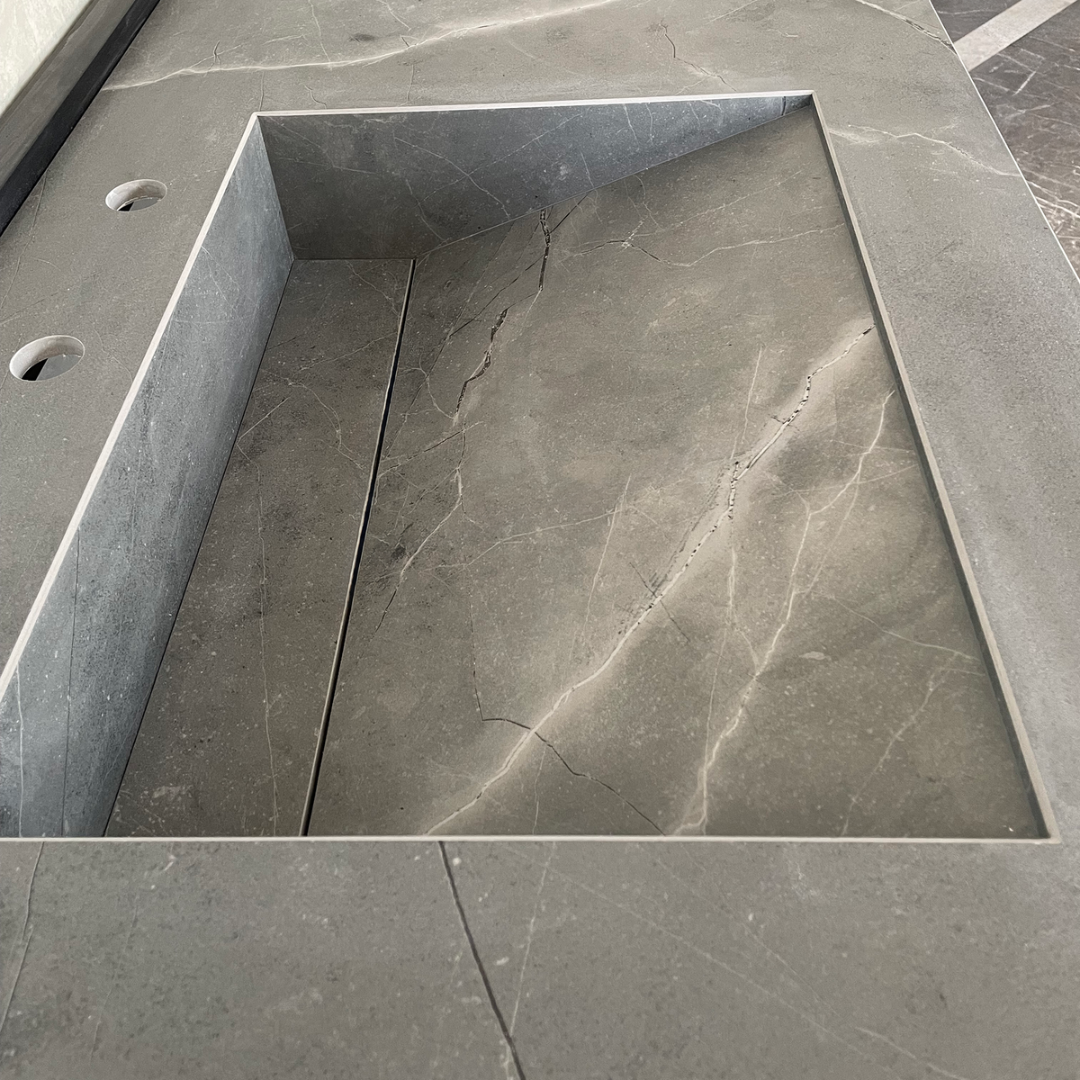 Armani Grey Engineered Porcelain Double Sink Handcrafted with Modern Marble Aesthetics, photo 8 of 11
