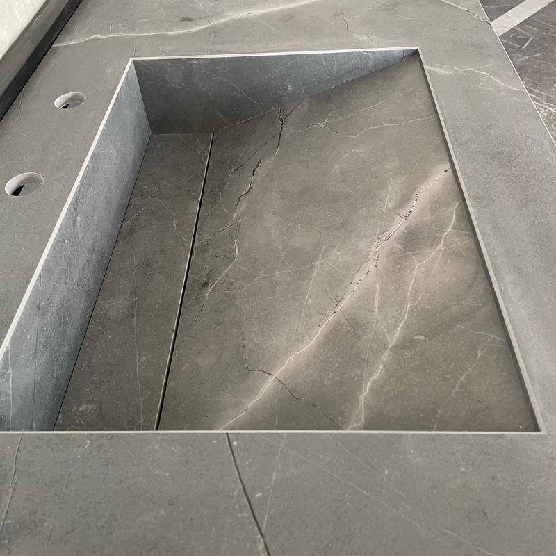 Armani Grey Engineered Porcelain Double Sink Handcrafted with Modern Marble Aesthetics, photo 8 of 11