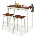 3-Piece Bar Table Set with 2 Wine Holders and Wooden Legs-White by LJGDeals