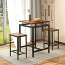 3 Pieces Pub Dining Table Set with Floating Tabletop and Footrest-Rustic Brown by LJGDeals