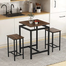 3 Pieces Pub Dining Table Set with Floating Tabletop and Footrest-Rustic Brown by LJGDeals