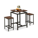 3 Pieces Pub Dining Table Set with Floating Tabletop and Footrest-Rustic Brown by LJGDeals