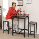 3 Pieces Pub Dining Table Set with Floating Tabletop and Footrest-Rustic Brown by LJGDeals