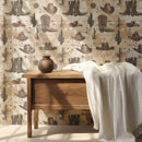 Rustic Cowboy Wallpaper - Removable Western Wallpaper with Hats, Boots & Cacti