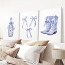 Trendy Blue Bows Girly Wall Art Set of 3 Print by Wall Art Set