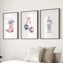 Cherries Disco Ball Preppy Pink Wall Art Prints by Wall Art Set
