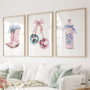 Cherries Disco Ball Preppy Pink Wall Art Prints by Wall Art Set