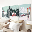 Ski Lifts, Cozy Cabin, and Snowy Peaks Wall Art by Wall Art Set
