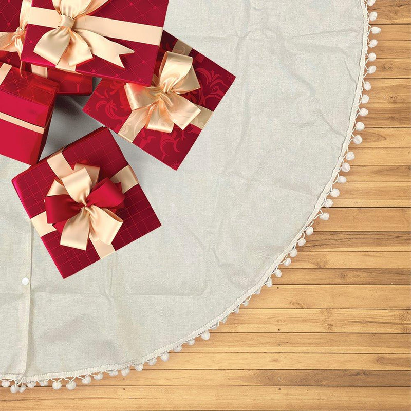 Cream Colored Pom Pom Christmas Tree Skirt