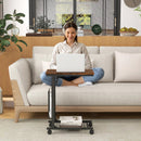 C-shape Sofa Side Table with Storage Basket-Rustic Brown by LJGDeals