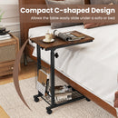 C-shape Sofa Side Table with Storage Basket-Rustic Brown