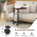C-shape Sofa Side Table with Storage Basket-Rustic Brown by LJGDeals