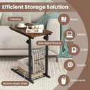 C-shape Sofa Side Table with Storage Basket-Rustic Brown by LJGDeals