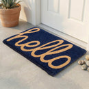 Cursive Hello Doormat Handwoven, Durable - Dark Blue