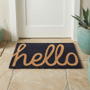 Cursive Hello Doormat Handwoven, Durable - Dark Blue