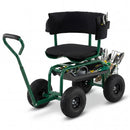 Cushioned Rolling Garden Cart Scooter with Storage Basket and Tool Pouch
