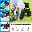 Cushioned Rolling Garden Cart Scooter with Storage Basket and Tool Pouch-Blue